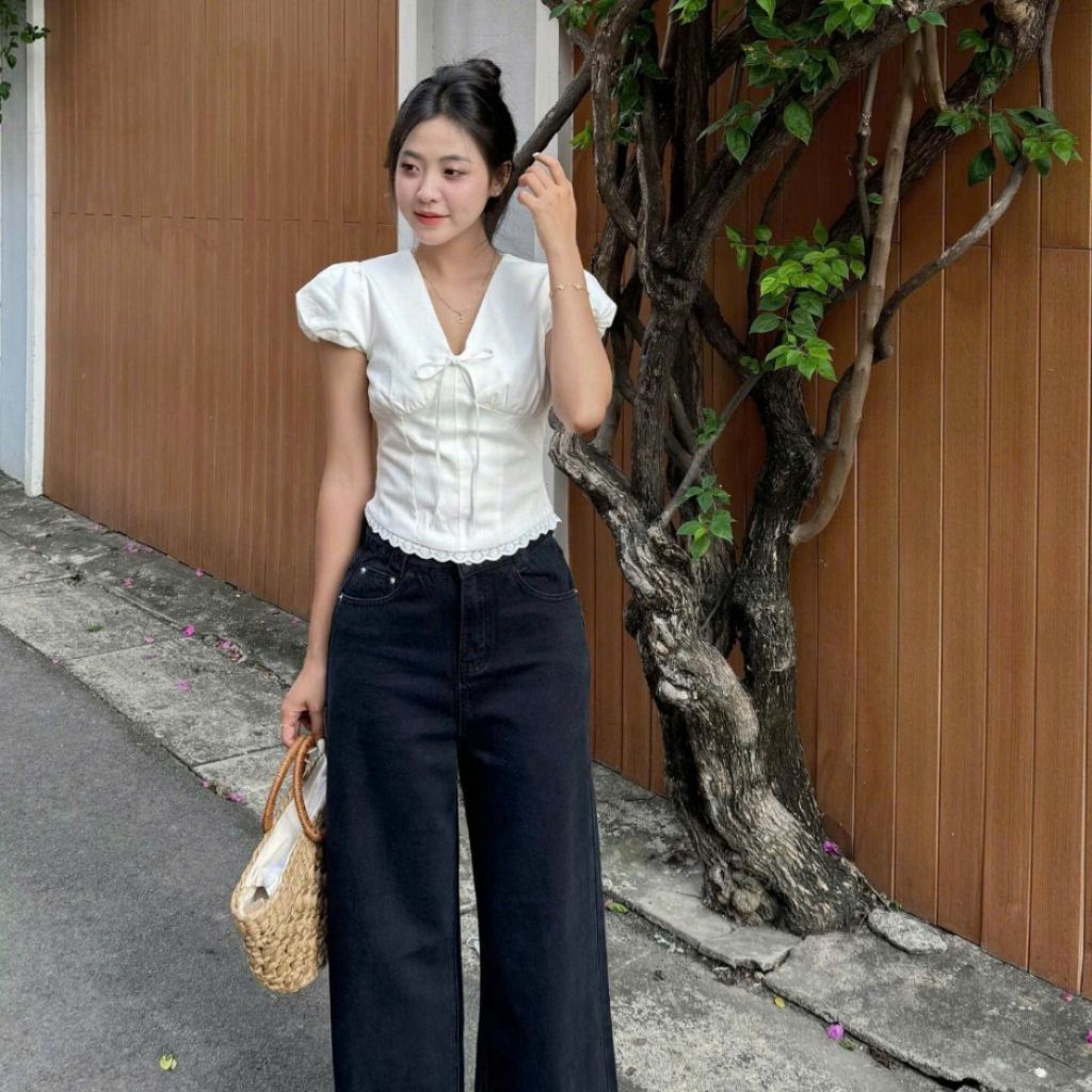 Áo Didi Top ( chất vải linen) phong cách Hàn Quốc cổ V kèm dây rút -MA 210 - SamHi Closet