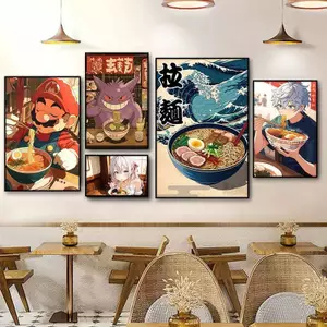 Nhà hàng Ramen sáng tạo Phim hoạt hình Anime Nghệ thuật treo tường, Cửa hàng ẩm thực Sushi Nhật Bản Tranh vải chống thấm nước không khung, Phong cách Nhật Bản Izakaya Phòng ăn Trang trí bức tranh tường