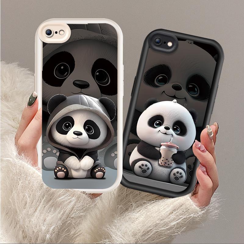Ốp Lưng Cho iPhone 6 6s 7 8 se2020 Plus Hoạt Hình Silicon Phụ Kiện Vỏ Điện Thoại Mềm TPU Cặp Đôi Gấu Trúc Mắt Thiên Thần Ốp Lưng Chống Sốc