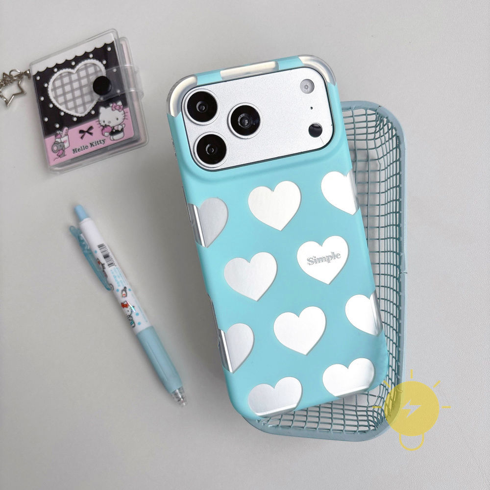 Phone Case For iPhone 17 Pro Max 16 15 14 13 TPU Matte Heart Mirror Aesthetic Korean Cute