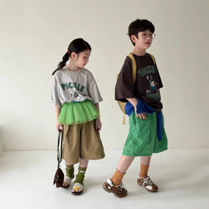 Áo Thun Trẻ Em Mùa Hè Bé Trai Bé Gái Hàn Quốc Hoạt Hình Chữ Ngắn Tay Trẻ Em Cổ Tròn Áo Thường Ngày