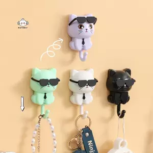 Maybest Hoạt Hình Mèo Móc Tự Dính Ký Túc Xá Phòng Ngủ Móc Treo Cửa Móc Chìa Khóa Ô Khăn Mũ Áo Ra Treo Tường Động Vật Trang Trí Ra {VN}