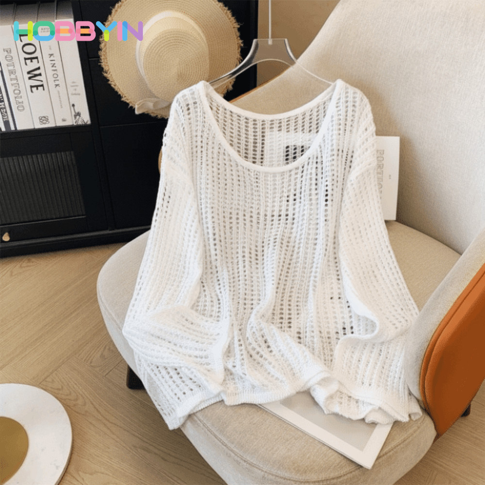 Áo chui đầu cổ tròn HOBBYIN dài tay chống nắng, thời trang dành cho nữ