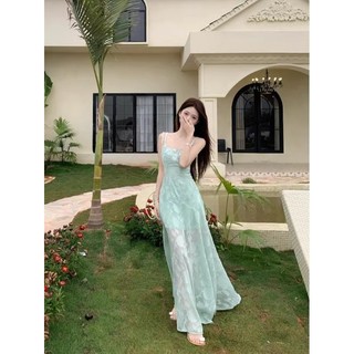 Đầm dây phong cách Pháp mới mùa hè, ngọt ngào tươi mát cho nữ, trang phục kỳ nghỉ bãi biển