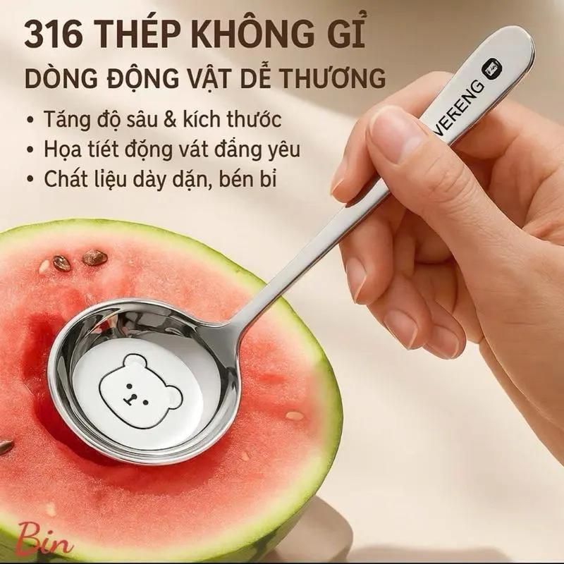 Sét ComBo 4 cái thìa nhỏ inox an toàn  không han rỉ hình gấu đáng  yêu . C87 SHOP