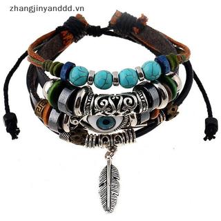 Vòng tay mắt xanh hợp kim lông vũ, nhiều lớp đính hạt - Trang sức đẹp cho nam và nữ