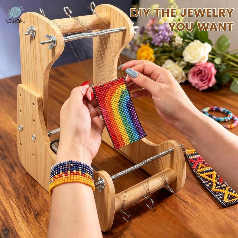Máy dệt hạt đứng điều chỉnh dễ dàng, hạt gỗ DIY cho vòng tay vui nhộn, phù hợp nam và nữ
