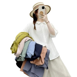 Áo sơ mi nữ cotton mềm mại, thiết kế đơn giản màu trơn năm phần tư tay