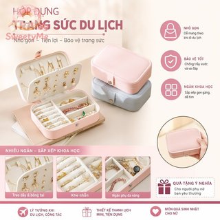 Hộp Bảo Quản Trang Sức Nhiều Khe Cắm Da Lót Mini Du Lịch Tổ Chức Quà Tặng Cho Nữ Bông Tai Nhẫn