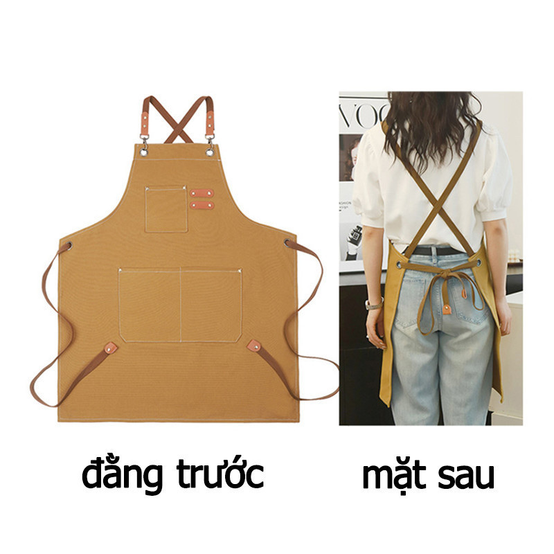 Tạp dề dài vải canvas có thể điều chỉnh dây đeo,Túi lớn, sử dụng đa năng, dùng được trong nhiều tình huống