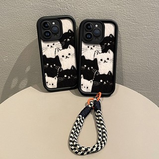 Dành Cho IPhone17 16 15 14 13 12 11ProMax X XR XSMax 7Plus Dễ thương mèo đen trắng kim cương trường hợp điện thoại