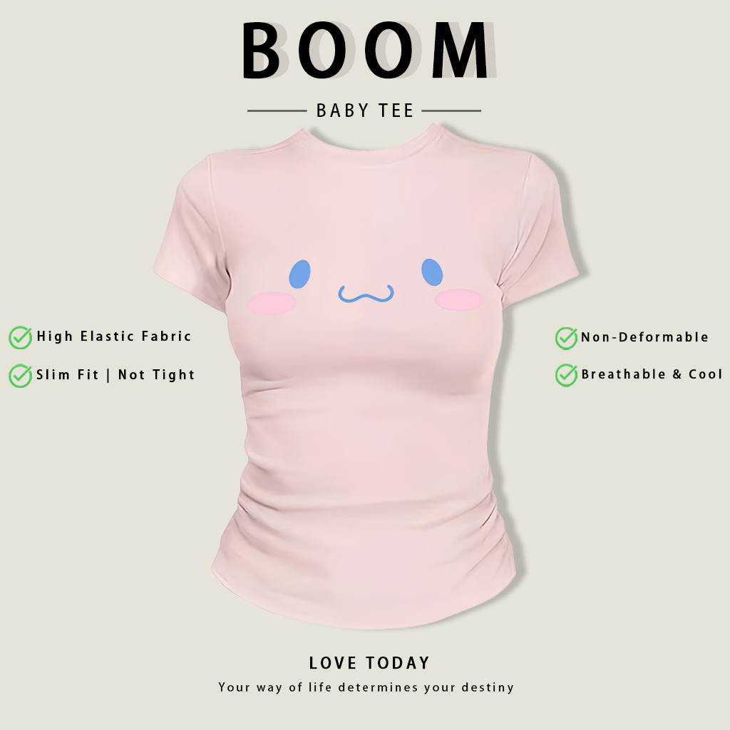 BOOM Áo Baby Tee Nữ Cotton Ôm Body-Áo Thun Ngắn Tay Y2K In Hình PhongCách Mùa Hè, Cổ Tròn Hàng Đầucách hàn quốc phongR05
