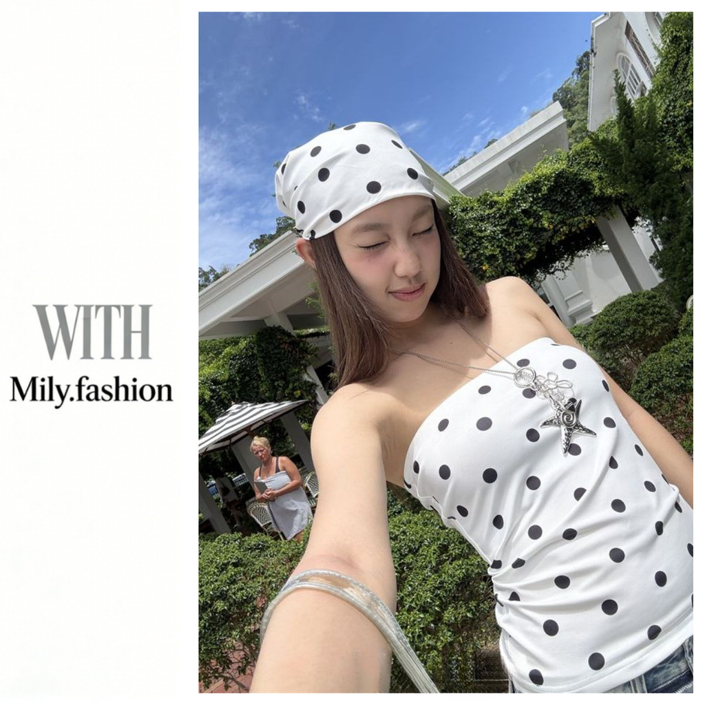 Milyfashion Với Miếng Lót Ngực Chấm Bi Ống In Hình Màu Trắng Mỏng Phù Hợp Với thon gọn Hơn Nhìn Không Tay Nữ Áo Ngắn