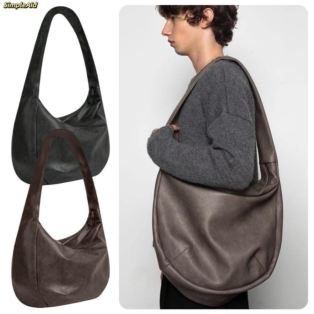 Túi đeo chéo nam SIMPLEAID​​, Túi đeo vai dung tích lớn phong cách cổ điển, Phụ kiện thời trang​​ Túi xách da PU nhẹ thông thường dành cho nam và nữ