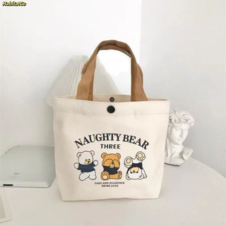 Túi xách Mini HABITATCO, Túi vải canvas hoạt hình, Túi đựng đồ ăn trưa đào dung tích lớn dễ thương Dã ngoại