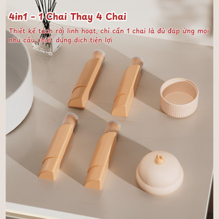 Set 4 Bình Chiết Mỹ Phẩm Du Lịch 4in1 60ml, Chai Chiết Silicon Đựng Dầu Gội Sữa Tắm Nắp Kín Chống Rỉ