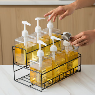 Bình đựng chất lỏng Máy bơm xi-rô Chai đo nhựa trong suốt 1600ml Bubble Tea Shop