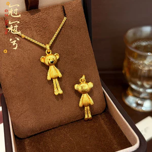 Đồng Vàng Thiết Kế Mạ Vàng Chải Gấu Mặt Dây Mạ Điện Mới Phong Cách Trung Quốc Xương Đòn Dây Chuyền Mặt Dây Chuyền Nữ Phụ Kiện Lâu Dài Không Phai Màu