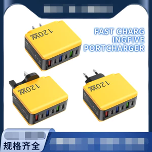 Bộ sạc điện thoại thông minh đa cổng 120W Ba màu 3USB + 3PD Tiêu chuẩn Châu Âu Mỹ Đầu sạc nhanh tiêu chuẩn Anh