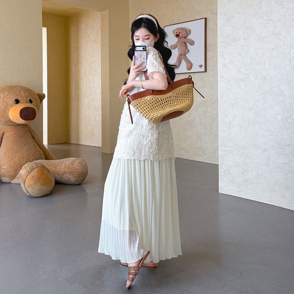 Váy bà bầu mùa hè kiểu Pháp dáng rộng cổ tròn dài