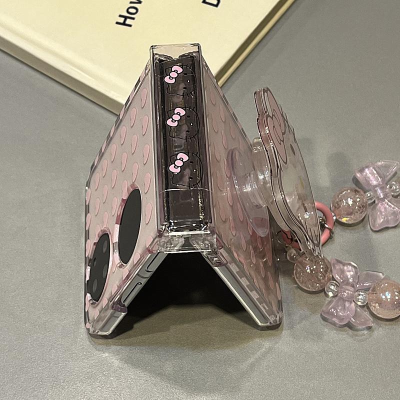 Samsung Galaxy ZFlip7 ZFlip6 Cô gái hoạt hình dễ thương “Love Love ” Shaker KT Cat Stand Chain Phone Case Tương thích với vỏ bảo vệ vỏ cứng có thể gập lại cho ZFlip 7 6 5 4 3 5G