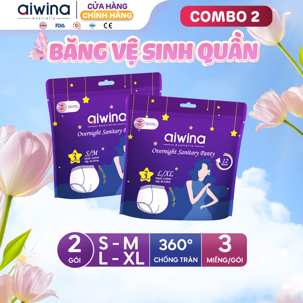 Combo 2 Băng Vệ Sinh Quần Aiwina Ngày Và Đêm Size S/M - L/XL gói 3 miếng