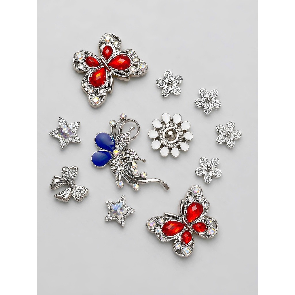 Set Charm Dép Crocs Bướm Đá Đen Cao Cấp Luxury Mix Goodluck Hoa Sao Trái Tim Phong Cách Sang Trọng Cool Ngầu 2026