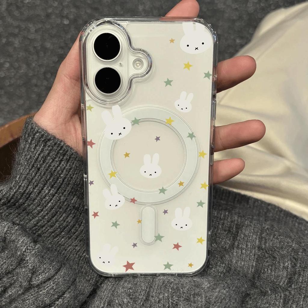 Thỏ nhỏ saoVỏ hút từ trong suốt phù hợp với vỏ điện thoại 17/16 Pro, iPhone 15