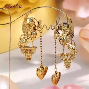 AqToCna Hạng Nặng Vintage Phóng Đại Cá Tính Trái Tim Mặt Dây Chuyền Bông Tai Phong Cách Tòa Án Thời Trang Đảng Trang Sức Quà Tặng AqToCna