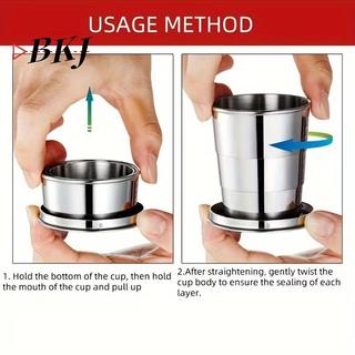[KJ] Cốc gấp bằng thép không gỉ 250ml Cắm trại du lịch di động có thể gập lại có móc khóa [Mới]