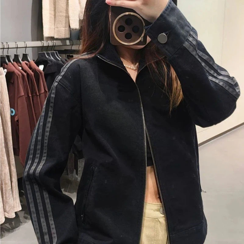 2026 Thu Đông Xuân Nam Nữ Rửa Cotton Đứng Cổ Sọc Áo Khoác Thêu Cặp Đôi Áo Khoác | BigBuy360 - bigbuy360.vn