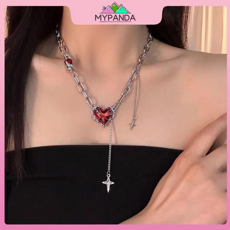 MYPANDA Gothic Trái Tim Đỏ Không Đều Nelace Y2K Tình Yêu Bóng Tối Ma Móng Vuốt Dây Xích Nelace Punk Grunge Thẩm Mỹ Egirl Nhánh Trái Tim Nelace.