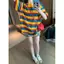 2026 Áo thun sọc sọc màu tương phản phong cách mới dành cho nữ mùa hè phong cách lười biếng Cotton dáng rộng cỡ lớn cổ tròn tay ngắn