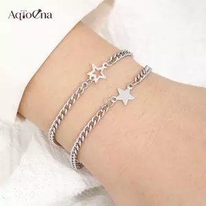 AqToCna 2 Chiếc Đơn Giản Thời Trang Đa Năng Thép Không Gỉ Vòng Tay Unisex Cá Tính Xu Hướng Ngôi Sao Cặp Đôi Vòng Tay Trang Sức Phụ Kiện Quà Tặng AqToCna