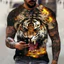 Áo thun nam ngắn tay khô nhanh thường ngày Fierce Tiger 3D In hình động vật Tee, Áo cổ tròn mùa hè