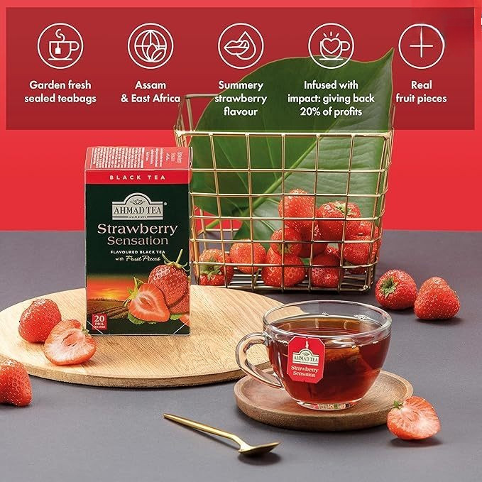 Trà Ahmad Dâu Strawberry 40g Hương Vị Dâu Thơm Ngọt Thanh Mát Tự Nhiên, Sảng Khoái Mỗi Ngày