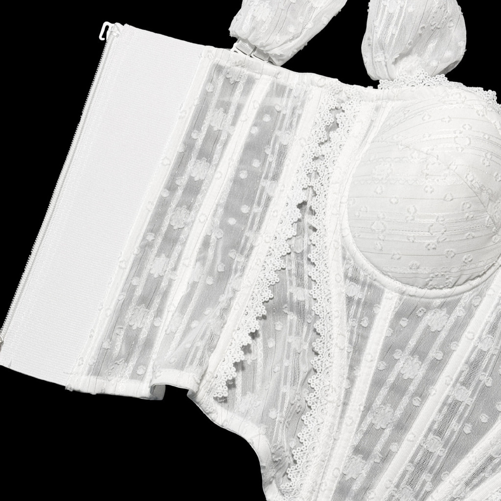 Cao Cấp Bán Chạy Ren Xương Cá Corset Trắng Corset Jacquard Camisole Dây Kéo Mùa Hè Mỏng Hơn Nhìn Xương Cá Ống