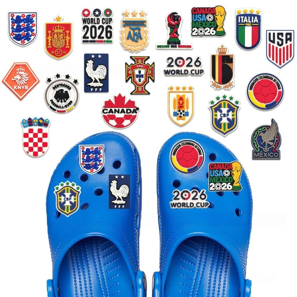 Set charm gắn dép cross WORLD CUP 2026, Nút gắn phụ kiện sticker trang trí dép cross CROSS TREND