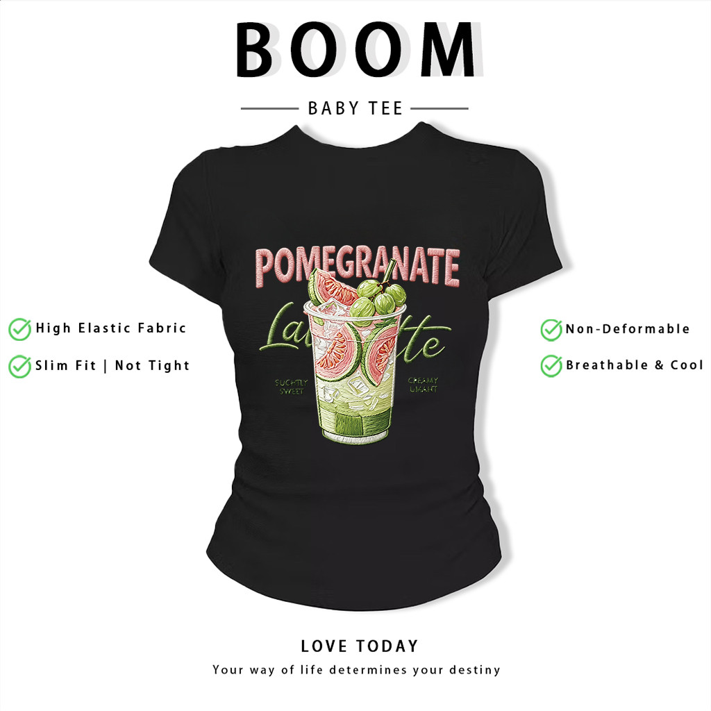 BOOM Áo Baby Tee Nữ Cotton Ôm Body-Áo Thun Ngắn Tay Y2K In Hình PhongCách Mùa Hè, Cổ Tròn Hàng Đầucách hàn quốc phongF11