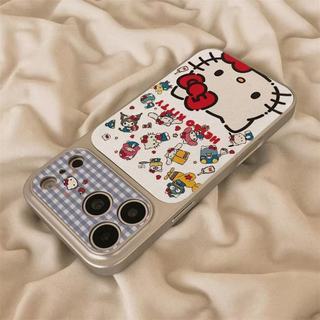 Hoạt Hình Dễ Thương Kẻ Sọc Xanh Nơ Hellokitty Mạ Điện Da Trắng Ốp Lưng Điện Thoại iPhone 17Promax 12 13 14 15 16 Pro Max 11 15Plus Vỏ Điện Thoại Di Động Nữ Chống Sốc