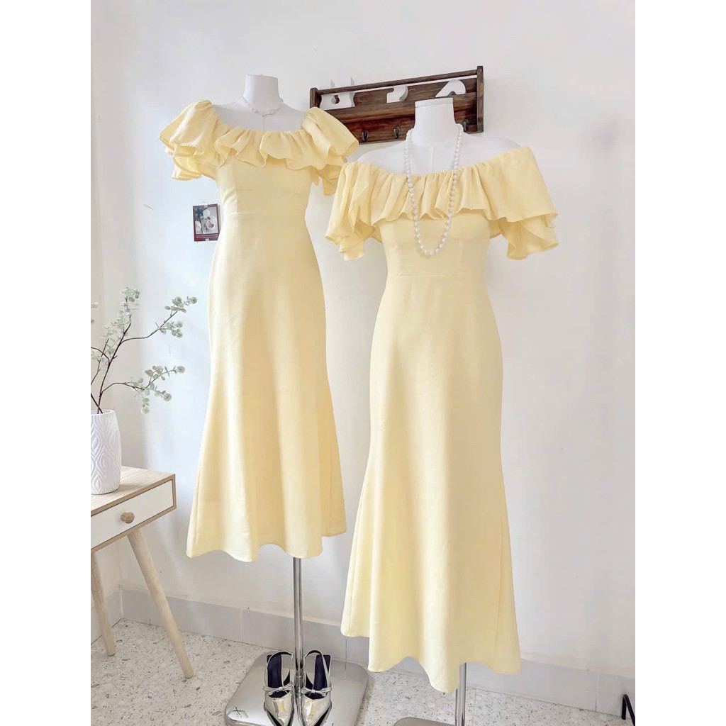 Đầm vàng bèo tầng trễ vai dáng body đuôi cá slay, cá tính MyaHouse