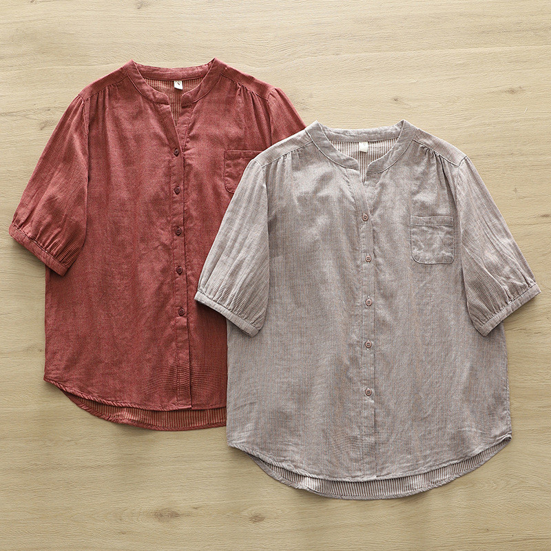 [Hàng có sẵn] Áo sơ mi nữ 100% cotton chất lượng cao mùa hè Áo cotton mỏng thông thường mới