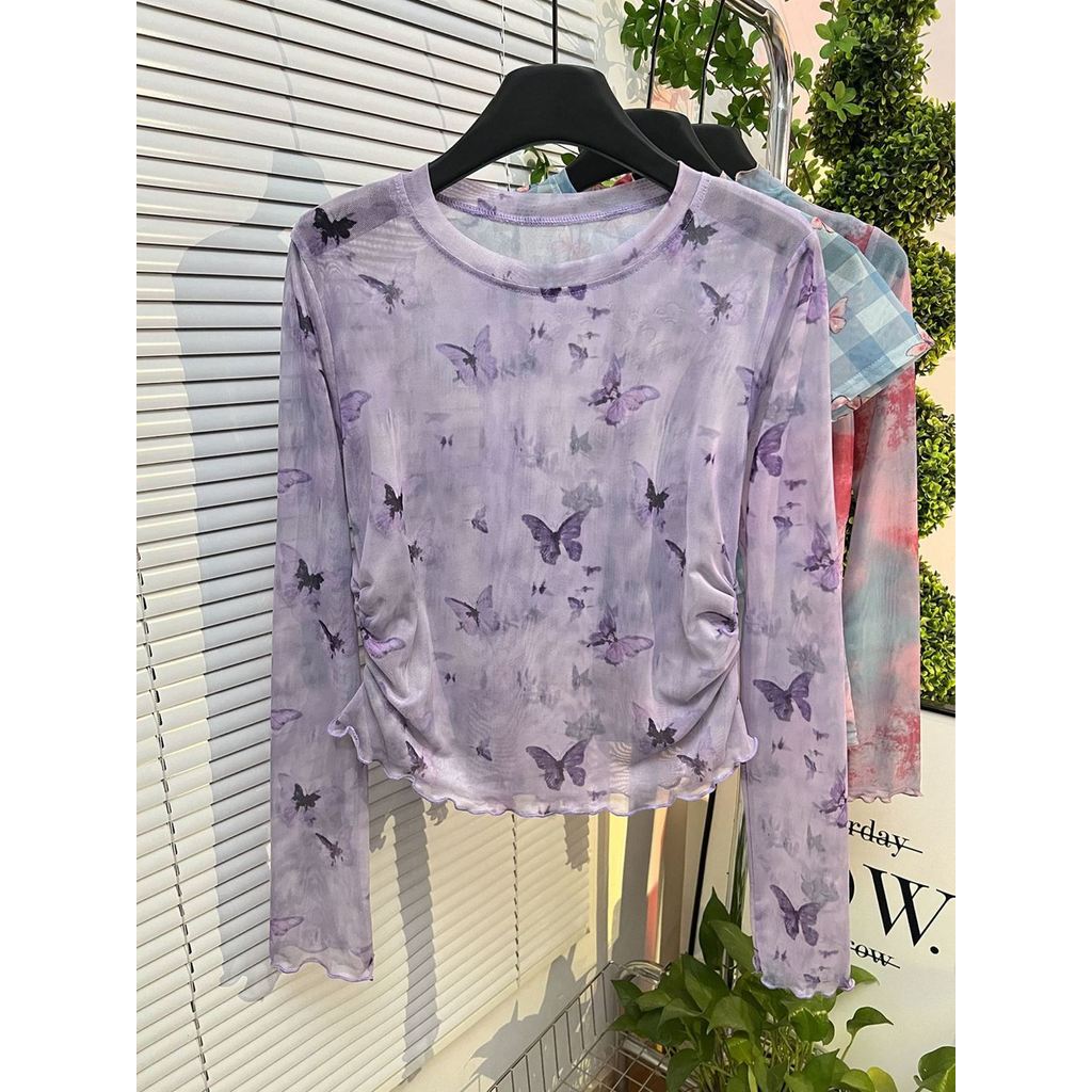 Milyfashion Tie-Dye In Gạc Chống Nắng Dài Tay T Mỏng Tím Ngắn