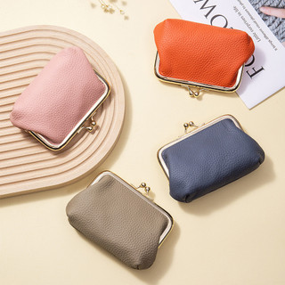 Ví đựng tiền xu Mini da bò lớp đầu tiên dành cho nữ, Kẹp vàng vị trí nhiều thẻ bằng da thật