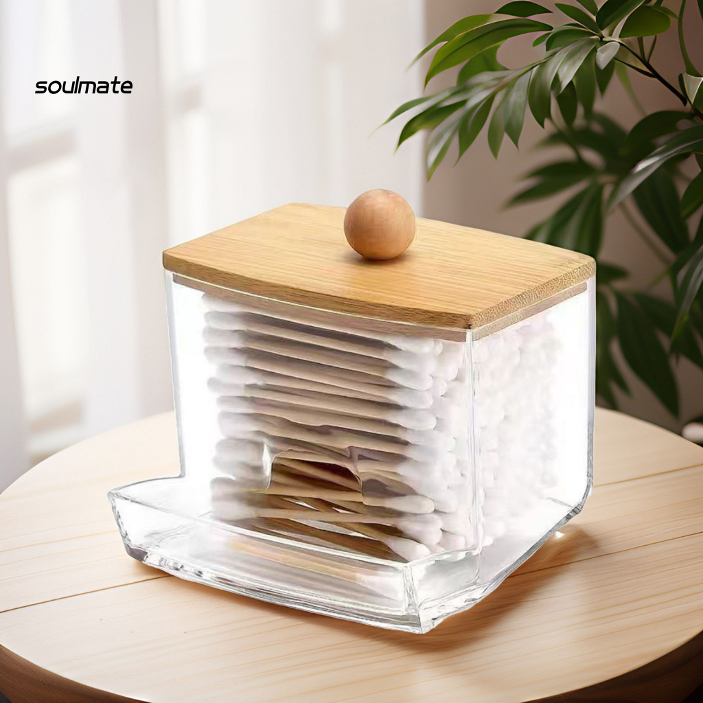 Linh hồn| Hộp đựng khăn bông Hộp đựng bàn thay đồ bằng Acrylic có nắp tre – Dụng cụ sắp xếp chống ẩm chống bụi cho khăn bông Trang sức bóng nha khoa cho gia đình
