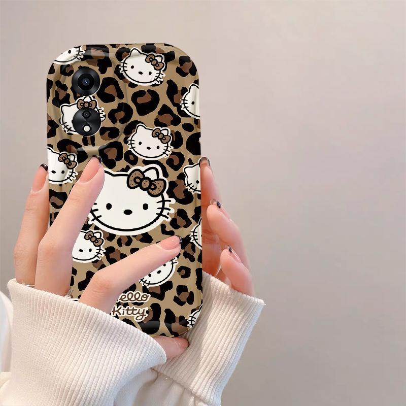 Thích hợp cho OPPO A18 A38 A58 A60 A17 A17K 4G 3D Điện thoại thông minh TPU mềm in họa tiết da báo thẩm mỹ Kitty Vỏ điện thoại chống sốc
