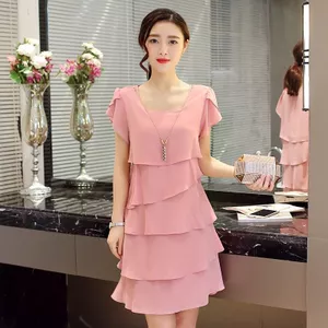 Đầm Cho Nữ Mùa Hè Sóng Cắt Ruffle Ngọt Ngào Chắc Chắn Tay Ngắn Ôm Váy Nữ Thường Ngày Phù Hợp Với Áo Vestido Cổ Tròn