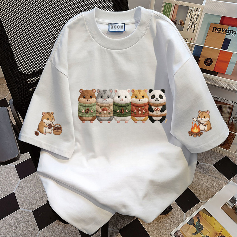BOOM Áo thun nữ kiểu hàn quốc form rộng tay lỡ cổ tròn cotton Mát-Hè hot trend in cách dễ thương Áo phông form vừaV061