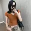 Áo thun ngắn tay màu xám dành cho nữ, kiểu dáng ôm cổ chữ V, vải co giãn mềm mại, hot Girl thường ngày mùa hè