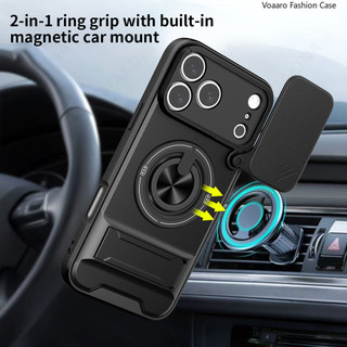 Xoay Mới Trượt Ống Kính Funda Cho Iphone 17 Pro Max Ốp Lưng Vòng Từ Tính Cho Iphone 17 Pro Ốp Lưng Có Thể Gập Lại Chân Đế Vỏ Giáp